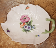 From HUF 1!Herendi large, leaf-shaped porcelain offering, with beautiful flowers, special green