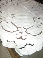 Beautiful vintage snow-white floral rosette tablecloth