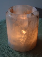 Polished banded Aragonite candle holder