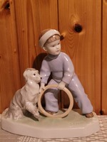 Zsolnay marked Sinko porcelain ring boy with dog