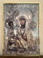 Ikon reprodukció, a Háromkezű Istenanya ikonja keretezett faliképen