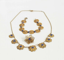 Floral jewelry set decorated with blue enamel - jewelry, necklaces, necklace + bracelet + brooch
