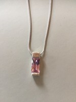 Silver (ag) necklace with pendant, pair of earrings, pink faceted glass, 46 cm, 9.1 grams (fed)