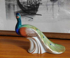 Kőbánya porcelain factory hand-painted peacock figure