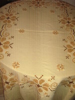 Beautiful hand-embroidered cross-stitch elegant butter yellow woven tablecloth