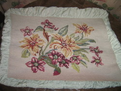 Dreamy hand embroidered floral patterned ruffled tapestry pillow