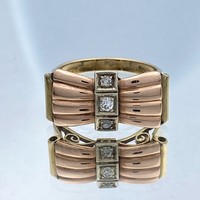 14K Art Deco arany gyűrű brilliánsokkal cca.0.10 ct.