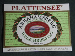 Wine label, Balatonboglár winery, Plattensee, Ábrahámhegy Riesling