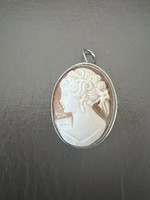 Antique silver cameo female portrait brooch pin for Annamarica