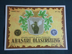 Wine label, Abasári rákóczi mgtsz, Voszk eger, Abasári Italian Riesling white wine