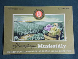 Wine label, Šükösd boat winery, Longhegy Muscat table wine