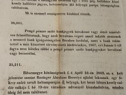 PENGŐ beváltási Hivatalos Hirdetmény   1865  EREDETI !!!!!!