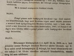 Pengő redemption official notice 1865 original !!!!!!