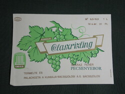 Wine label, bácszőlős winery, wine farm, Austrian Riesling roast wine from Kunbaja