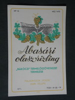 Wine label, Rákóczi production association mouse, Abasária Italian Riesling white wine
