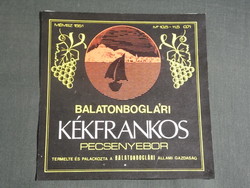 Wine label, Balatonboglár winery, wine farm, Balatonboglár Kékfrankos steak wine