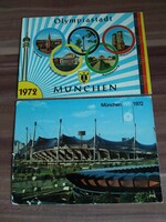 2 postcards in one, Munich, 1972 Olympics, used