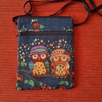 Owl pattern textile shoulder bag, tapestry, tapestry weaving
