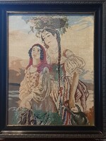 Antique Micro Gobelin with Stunning Colors in Wooden Frame