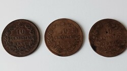 10 Centesimi 3db 1862 M -1866 H -1867 N, Együtt, LOT, Olaszország