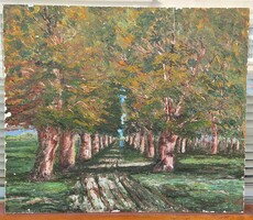 Walk on the tree line oil on wood painting