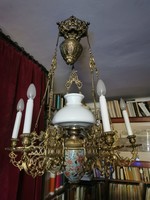19th-century Zsolnay majolica copper chandelier with griffin bird. Easter sale!