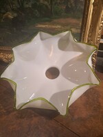 Antique glass frilled lampshade with green edge