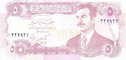 5 dinár dinars 1992 Irak UNC Szaddam