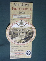 Wine label, Pécs bishop winery, wine farm, Villány pinot noir wine