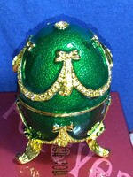 Faberge style gilded fire enamel musical egg with jewels