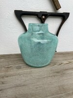 Retro türkisz kék  váza repesztett Gyönyörű  Fátyolüveg fátyol karcagi berekfürdői üveg