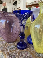 Gyönyörű  Midcentury modern kèk  színű kristály?  üveg váza   Gyűjtői szépség
