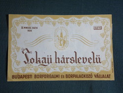 Wine label, Budafok, winery, wine farm, Tokaj lime leaf wine