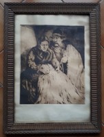 József Csillag: two widows - etching
