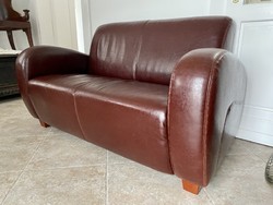 Art deco style leather club sofa