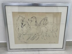Lajos Szalay horses graphic lithograph animal picture