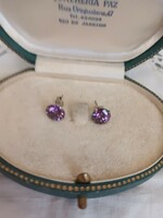 Old handmade silver stud earrings with amethyst stones for sale!
