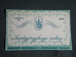 Wine label, Budafok, winery, wine farm, Szentgyörgyhegy Riesling wine