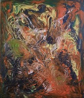 ZSM Absztrakt festmény, 50cm/60 cm vászon, akril, festőkés, Színek keringője
