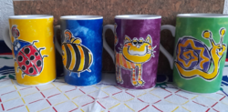 Porcelain children's mug - with ladybug, bee, kitten, snail pattern -