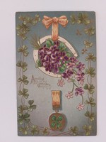 Old postcard 1909 embossed postcard violet clover horseshoe