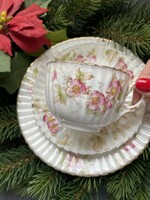 Old English porcelain faience wild rose tea trio