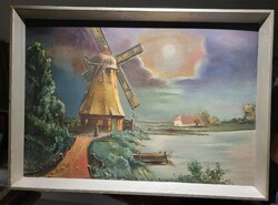 Windmill in the moonlight painting