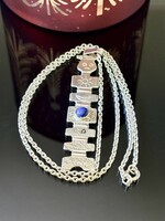 Unique silver necklace and pendant with lapis lazuli stone