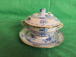 Herend blue waldstein pattern large lidded cup with bottom, sugar holder, soup