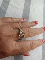 Eladó régi ezüst kézműves nagyméretű szív gyűrű cirkoniaval!