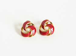 Pair of retro earrings - golden with red enamel - trifari / monet design reimagined