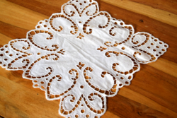 Antique old hand-embroidered rosette holiday tablecloth showcase table centerpiece 27 x 27