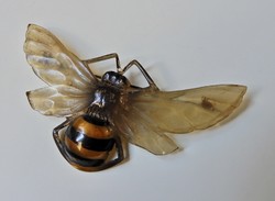Antique French Art Nouveau hand carved bee brooch