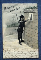 Antique New Year greeting photo postcard - little chimney sweep, calendar from 1904